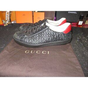 Gucci Ace Quilted G Rhombus Black Matelassé Leather Fat Sneakers Shoes 7.5 men 9